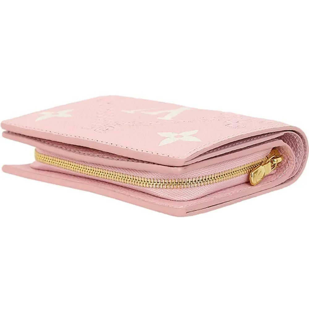 Portefeuille Broderie Monogram Implant Calf Leather Pink Gold Wallet Flap - Picture 3 of 8
